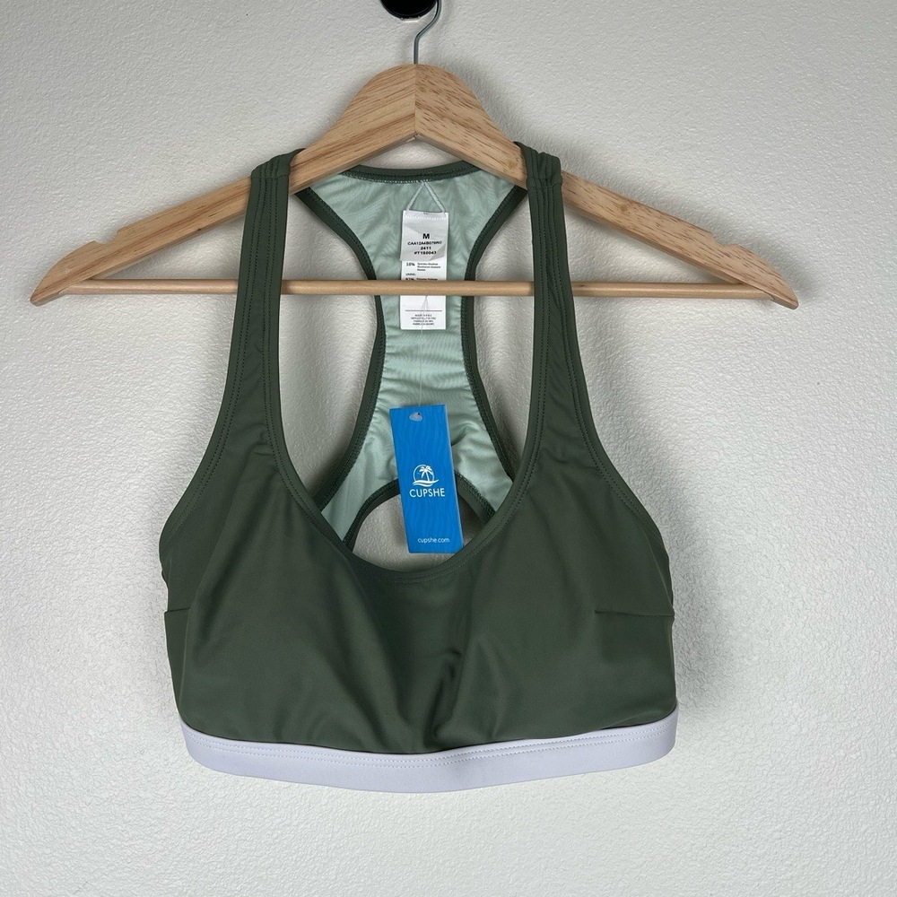 CUPSHE Bikini Top NWT Womens Medium Olive Green Racerback Removable Cups New